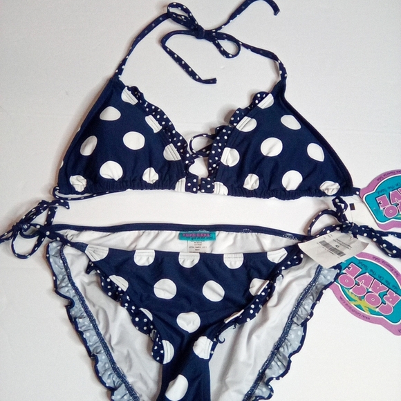 Coco Rave Navy Polka Dot String Bikini, XL 38D & XL Bottom, Navy - Picture 13 of 16